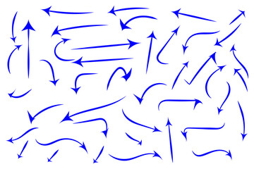 Hand drawn various direction arrows icons doodle illustration.