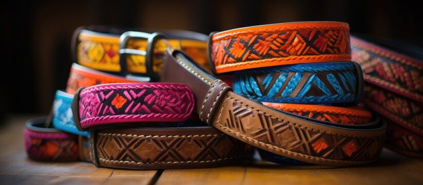 Native American artisans craft vibrant bracelets with intricate designs, suitable for the background of a copy space image.