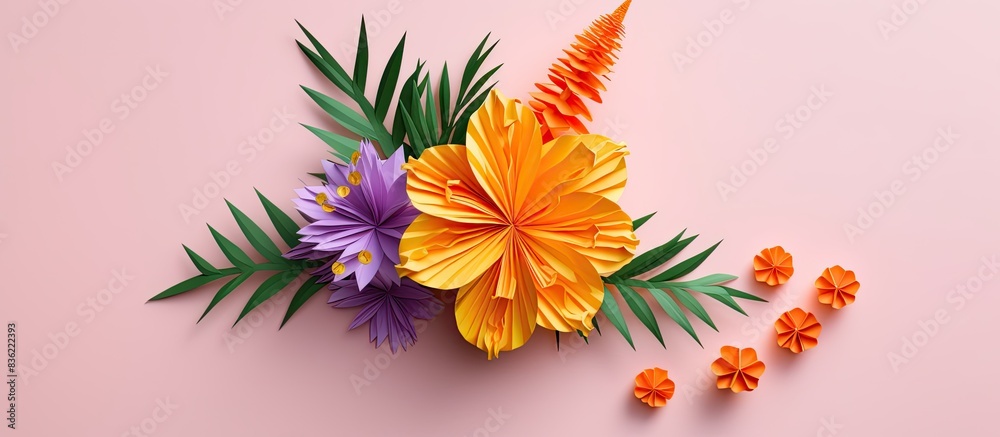 Wall mural an origami pineapple on a white backdrop with plenty of empty space for writing or images. copy spac