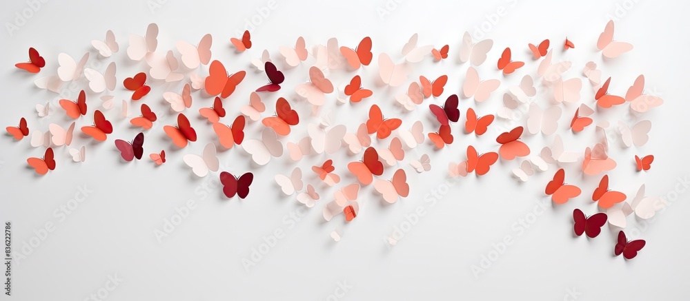 Wall mural pink paper origami heart on a black backdrop with copy space image.