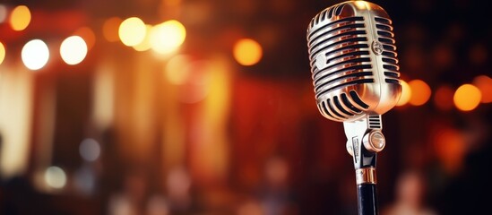 Retro microphone for karaoke or concerts on a blurred backdrop with an artistic feel, suitable for...