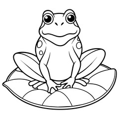 Line art of a frog on a lily pad 