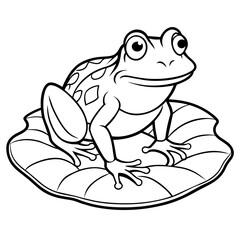 Line art of a frog on a lily pad 