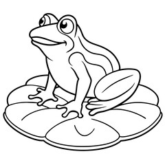 Line art of a frog on a lily pad 