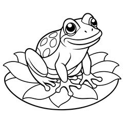 Line art of a frog on a lily pad 