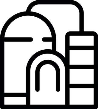 recommend clip art: Black line art icon representing an industrial factory with smokestacks