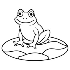 Line art of a frog on a lily pad 