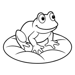 Line art of a frog on a lily pad 