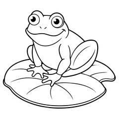 Line art of a frog on a lily pad 