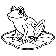 Line art of a frog on a lily pad 