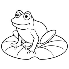 Line art of a frog on a lily pad 
