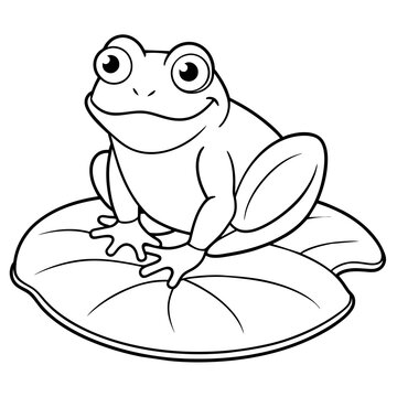 recommend clip art: Line art of a frog on a lily pad 