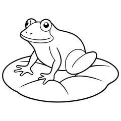 Line art of a frog on a lily pad 