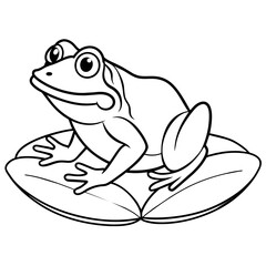 Line art of a frog on a lily pad 
