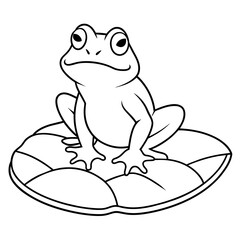 Line art of a frog on a lily pad 