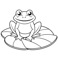 Line art of a frog on a lily pad 
