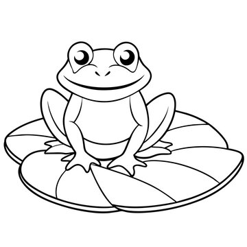 recommend clip art: Line art of a frog on a lily pad 