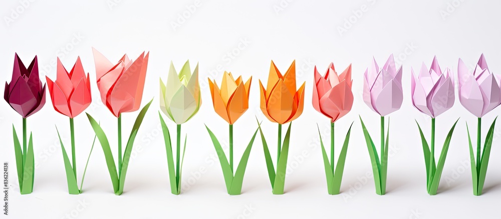 Wall mural tulip origami displayed on a white background with copy space image.