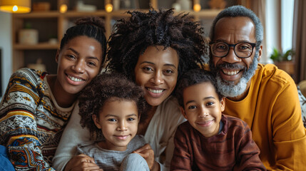 Obraz premium A happy African American family posing for a family picture