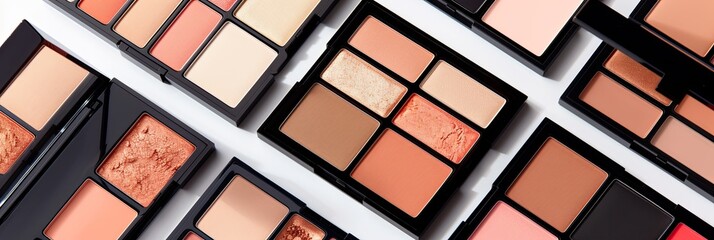 Fototapeta premium A close-up image of various makeup palettes with contouring and highlighting shades. Generative AI
