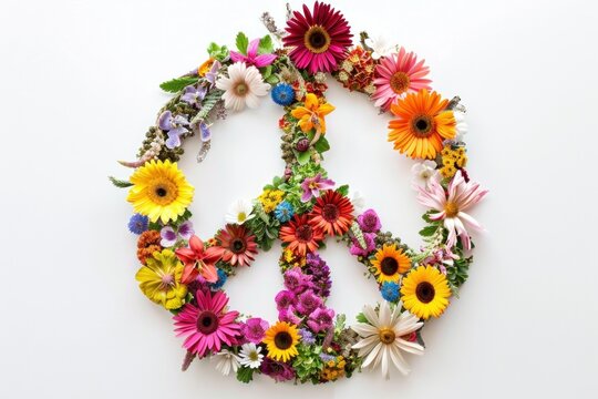 Peaceful floral display symbolizing harmony and unity on a serene white background, nature art for wellness and relaxation concept