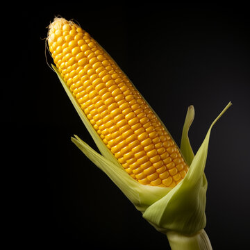 Single ear of corn on a black background