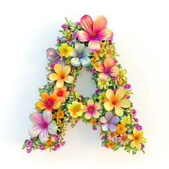 Floral Alphabet Letter A - Vibrant and Colorful Flower Arrangement in the Shape of the Letter A on a White Background