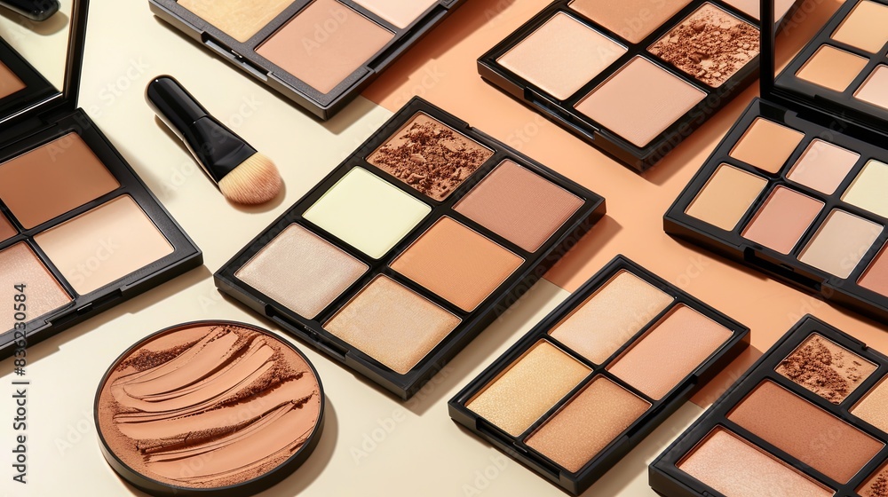 Aufkleber A close-up of various contouring and highlighting palettes arranged on a light background. Generative AI