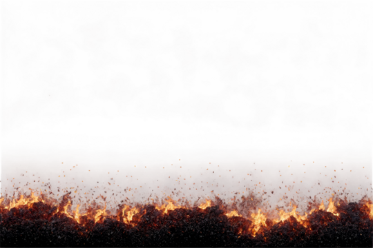 Dynamic fire line with embers, perfect for designs needing a transparent, png on a white background
