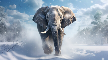 elephant in the snow