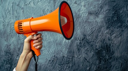 Hand holding megaphone delivering modern messaging with boldness