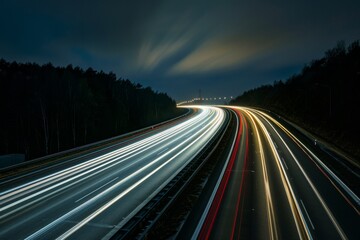 A Serpentine Stream of Lights On a Nighttime Highway