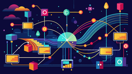 Obraz premium Abstract representations of digital information flow, with streams of bright data points, vector graphics
