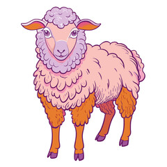 Sheep design,front view,vintage,old design,black and white,white background