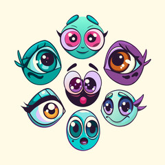 vector colorful cartoon eyes expression set