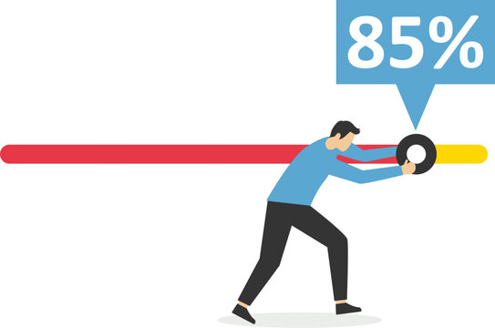 Task has been canceled, stop in time. Working project progress, effort to finish work on time.Ambition or career challenge, businessman try hard to pull timing bar back to finish task in deadline.

