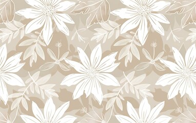Seamless pattern with abstract beige and white flower geometric shapes