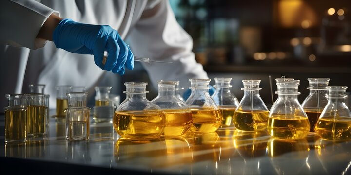 Scientists test food for chemicals experts check quality ROHs detect contaminants. Concept Food Testing, Quality Control, Chemical Analysis, Contaminant Detection, Expert Evaluation