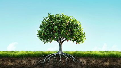 Obraz premium illustration apple tree with roots