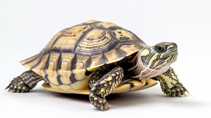 Naklejka premium Box turtle on white background. A box turtle walking on a white background, isolated image perfect for nature, pet, or reptile-related content.