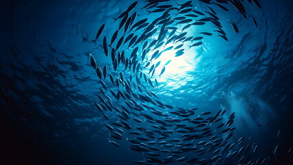 schooling fish swim around in the ocean