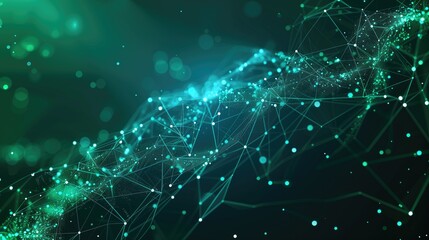 Digital technology banner concept, blue green background with technology light effect, abstract technology, big data, connection lines.