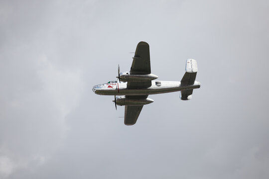 A B-25J "MITCHELL" bomber aircraft  of the Red Bull Flying Bulls team
