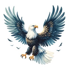Fototapeta premium A majestic bald eagle soaring. Watercolor illustration.