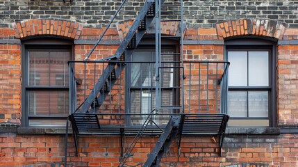 A tall brick building with a black fire escape ladder