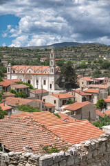 Traditional village of Lofou with church and tiled roofs. Limassol District, Cyprus