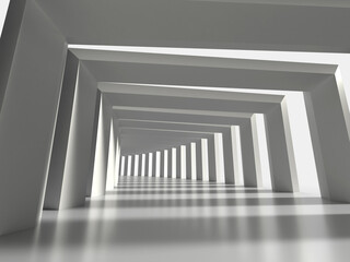 光が差し込んだカーブしたトンネルの3Dイラスト