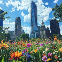 Naklejka premium Beautiful garden in front of building with view