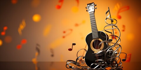 Abstract musical notes and microphone in flat design style. Concept Musical Notes, Microphone, Flat Design, Abstract Style