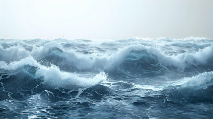 Photo realistic Ocean waves with rising sea levels concept symbolizing threat of climate change. Ideal for environmental  coastal ads   Stock Photo Concept